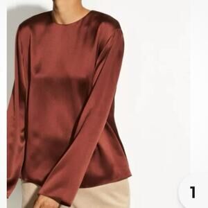 Vince long sleeve tie back terra cotta silk blouse sz xl